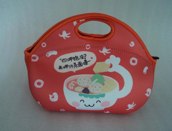 Alibaba website promotional cheap handle neoprene picnic bag by lycra piping