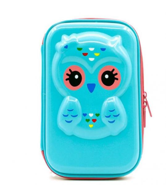 8.5 x 5.7 x 1.8 inches Cute Owl Face Hardtop EVA Pencil Case Big Pencil Box With