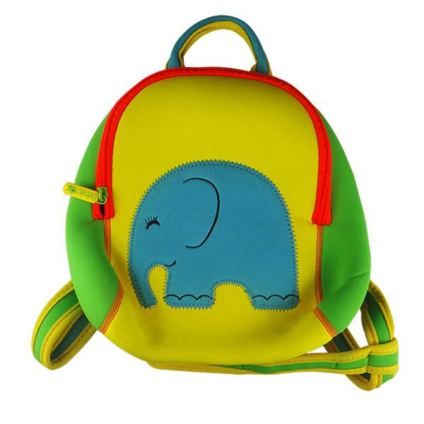Zippered Cute yellow neoprene children backpack camping bag with elephant