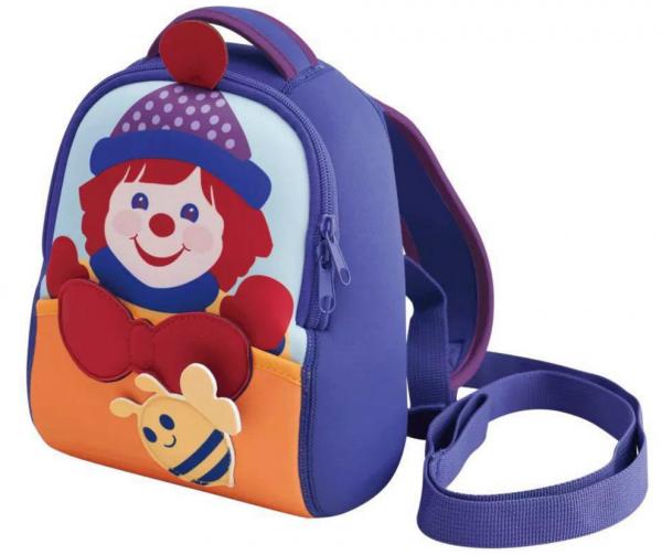 three-dimentional purple lovely clowns neoprene backpack for 3-5years old,double