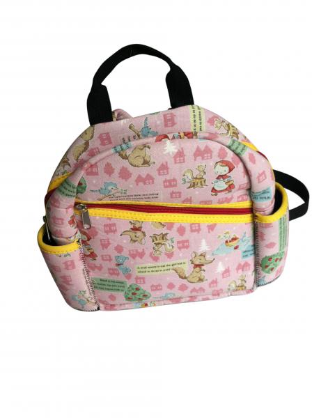 Pink neoprene kids backpack with fairy tale scene heat-transfer printing on